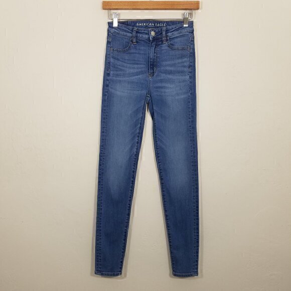 American Eagle Super Hi-Rise Jegging Super Stretch Jeans Blue Size 0 - Picture 1 of 7